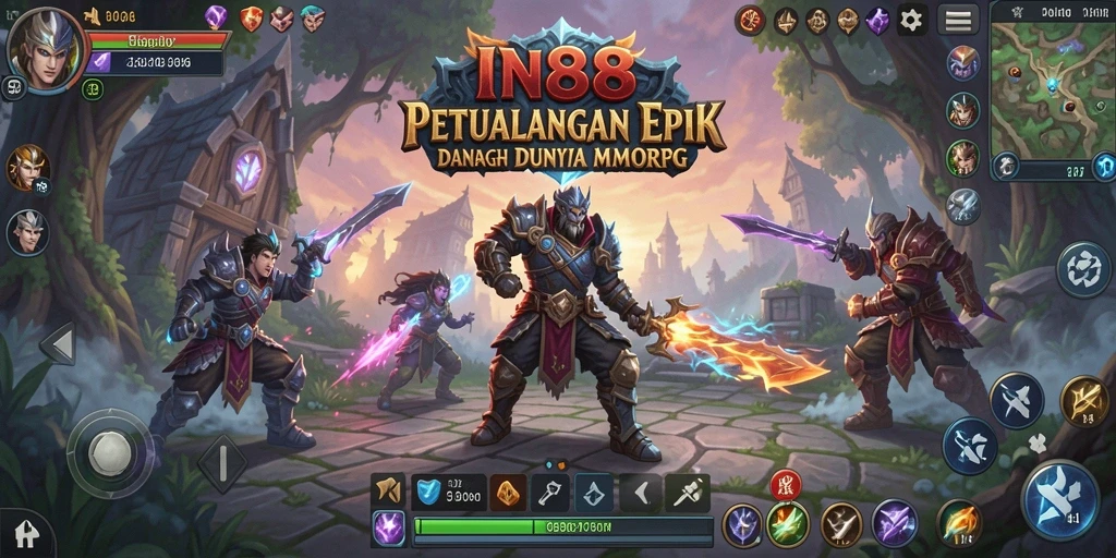 Tangkapan layar gameplay IN88 menampilkan pejuang berjuang melawan monster kuat.