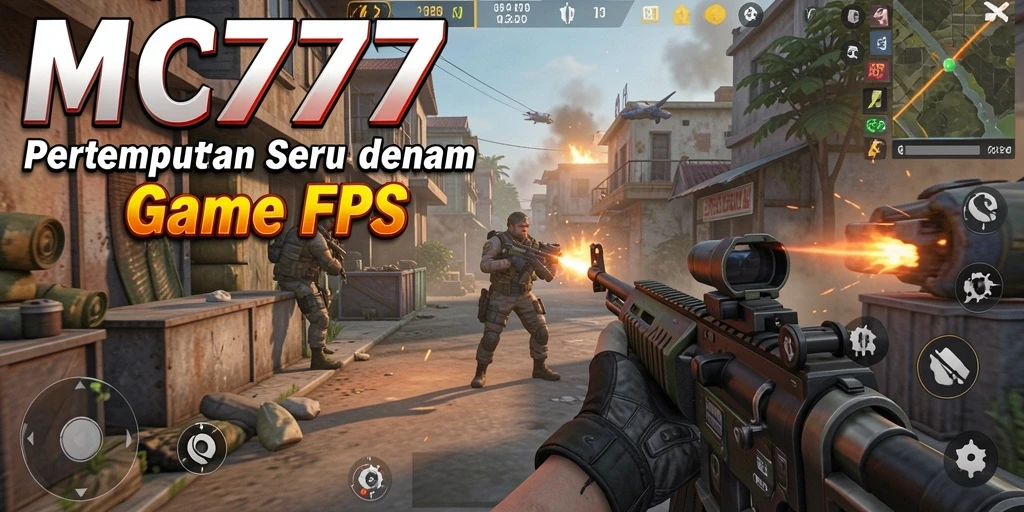 Screenshot utama MC777 menampilkan aksi tembak-menembak yang intens.
