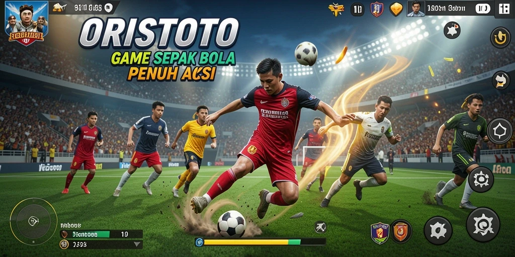 Tampilan gameplay <strong>ORISTOTO</strong> yang mendebarkan dengan aksi sepak bola nyata.