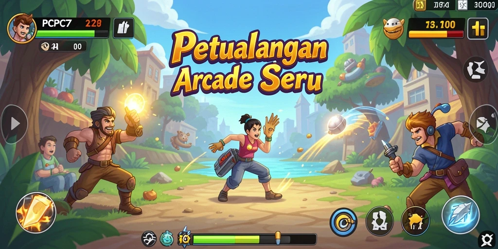 Screenshot gameplay PCPC7 menampilkan aksi seru dalam game Arcade.