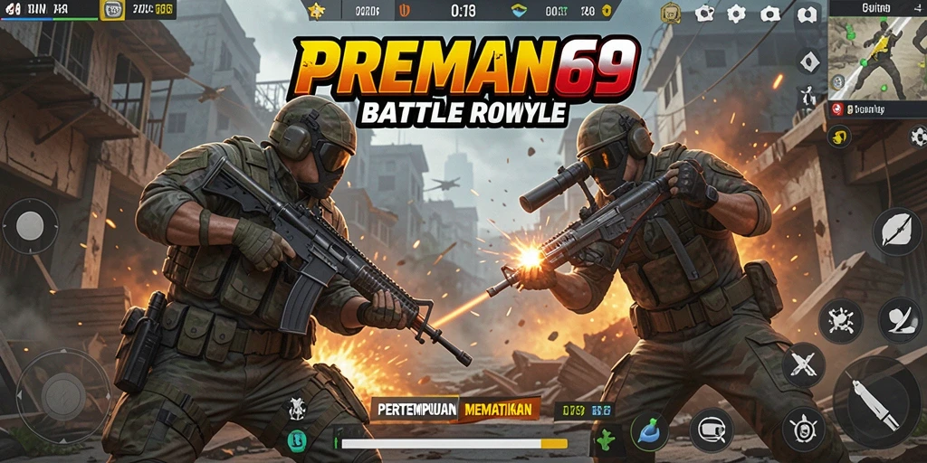 Screenshot gameplay PREMAN69 menampilkan aksi Battle Royale yang seru.