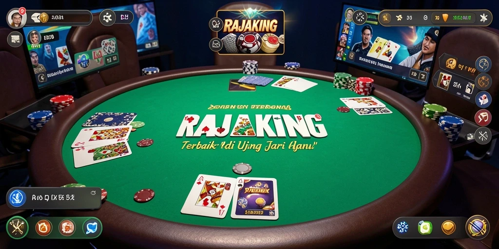Tampilan utama gameplay RAJAKING yang penuh aksi poker.