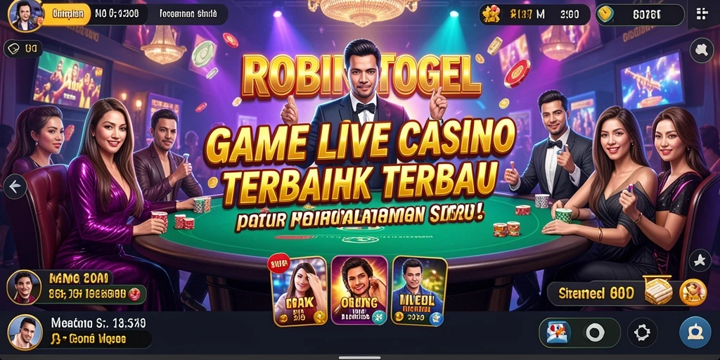 Screenshot gameplay ROBINTOGEL menampilkan dealer cantik dan permainan seru.