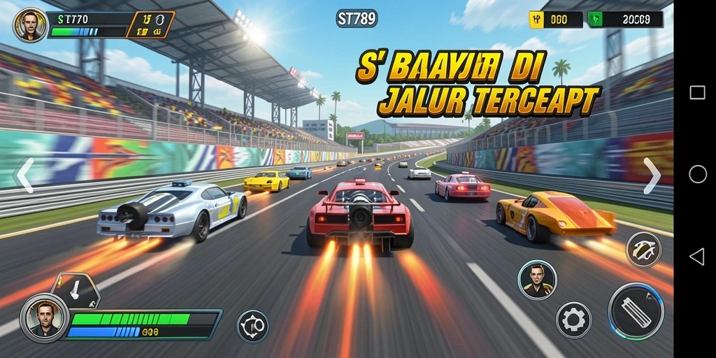 Screenshot ST789 menampilkan balapan mendebarkan di lintasan yang menantang.