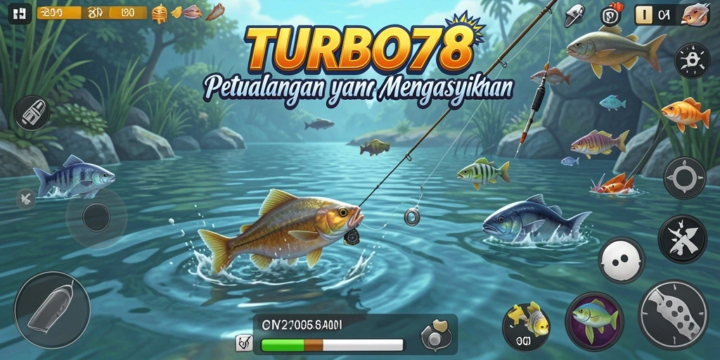 Screenshot gameplay TURBO78 menampilkan aksi memancing yang seru dan seru.