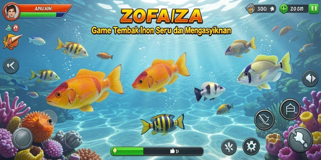 Tampilan permainan ZOFAZA yang seru saat menembak ikan.