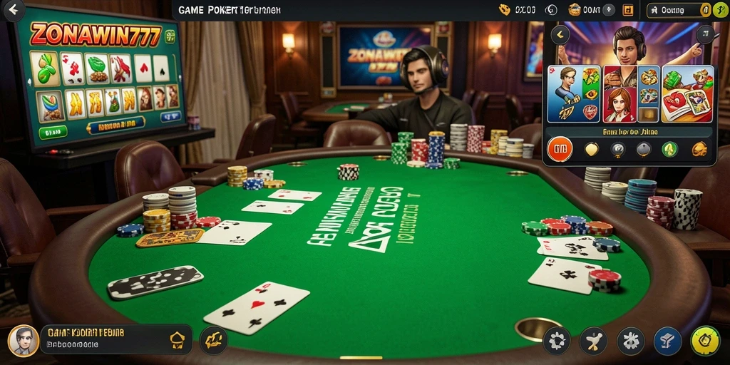 Tangkapan layar dari gameplay seru ZONAWIN777 yang menampilkan pemain Poker aktif.